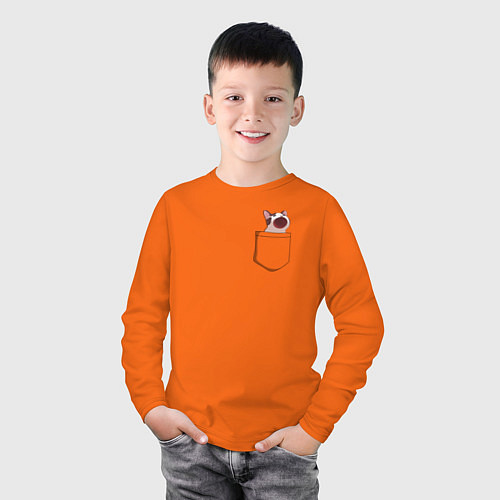 Детский лонгслив ПОП карманный КОТ / Оранжевый – фото 3