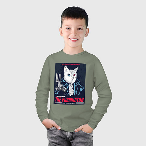 Детский лонгслив Кот Терминатор пародия / Авокадо – фото 3