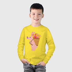 Лонгслив хлопковый детский Весенний кролик с цветами, цвет: желтый — фото 2