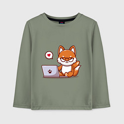 Лонгслив хлопковый детский Cute fox and laptop, цвет: авокадо
