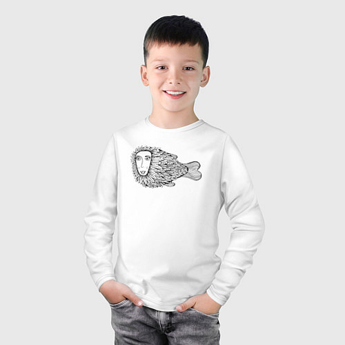 Детский лонгслив Пернатая рыба / Белый – фото 3