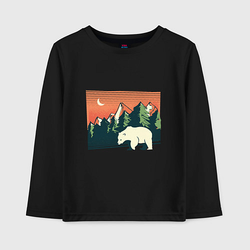 Детский лонгслив Белый медведь пейзаж с горами / Черный – фото 1