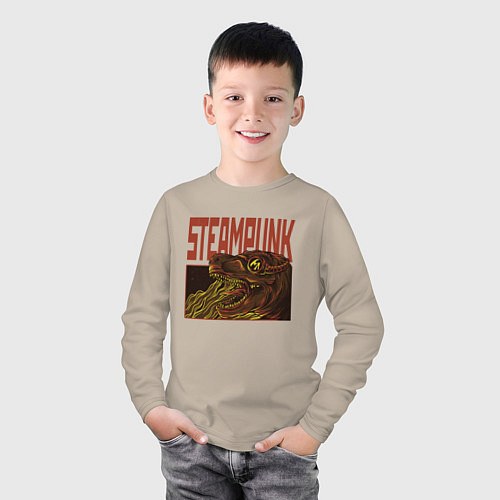 Детский лонгслив Стимпанк Дино Steampunk T-Rex Z / Миндальный – фото 3