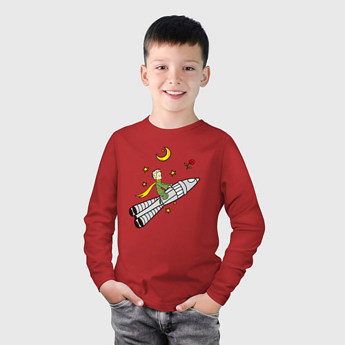 Детский лонгслив Маленький принц на ракете / Красный – фото 3