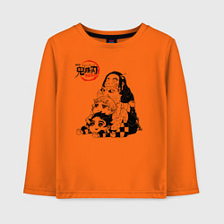 Лонгслив хлопковый детский Танджиро Зеницу Иноске Незуко, цвет: оранжевый