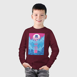 Лонгслив хлопковый детский Горный Пейзаж Vaporwave, цвет: меланж-бордовый — фото 2