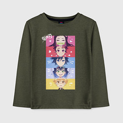 Лонгслив хлопковый детский Клинок, рассекающий демонов ГЕРОИ, цвет: меланж-хаки