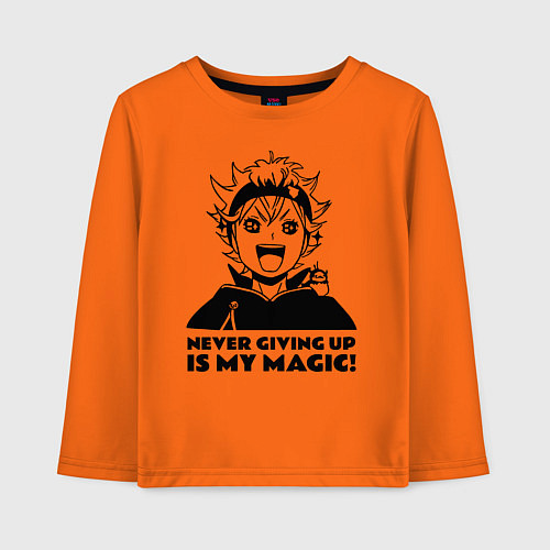 Детский лонгслив NEVER GIVING UP IS MY MAGIC! / Оранжевый – фото 1
