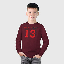 Лонгслив хлопковый детский Hockey life Number series, цвет: меланж-бордовый — фото 2