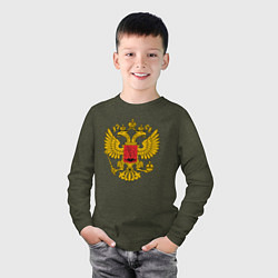 Лонгслив хлопковый детский ГЕРБ РОССИИ RUSSIA, цвет: меланж-хаки — фото 2