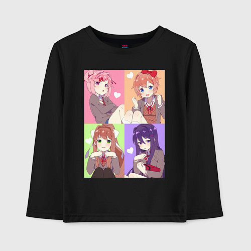 Детский лонгслив Girls Doki Doki коллаж / Черный – фото 1