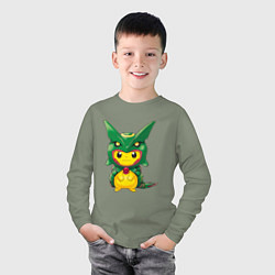 Лонгслив хлопковый детский Пикачу в костюме дракона, цвет: авокадо — фото 2