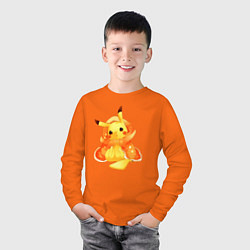 Лонгслив хлопковый детский Пикачу в пледике, цвет: оранжевый — фото 2
