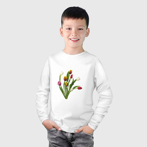 Детский лонгслив Букет разноцветных тюльпанов / Белый – фото 3