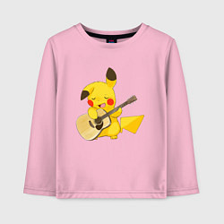 Лонгслив хлопковый детский Пикачу с гитарой, цвет: светло-розовый