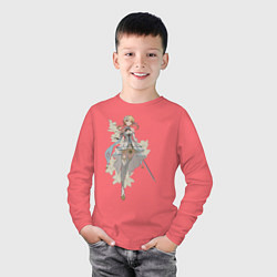 Лонгслив хлопковый детский Люмин с цветами, цвет: коралловый — фото 2
