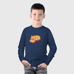 Лонгслив хлопковый детский Кот хлеб - Bread Cat, цвет: тёмно-синий — фото 2