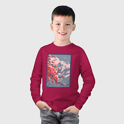 Лонгслив хлопковый детский Цветение Сакуры на фоне Фудзи, цвет: маджента — фото 2