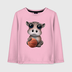 Лонгслив хлопковый детский Бегемот Баскетболист, цвет: светло-розовый