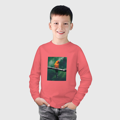 Детский лонгслив Попугай сидит на ветке / Коралловый – фото 3