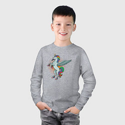 Лонгслив хлопковый детский Единорог с крыльями, цвет: меланж — фото 2