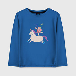 Лонгслив хлопковый детский Девочка Фея на Единороге, цвет: синий