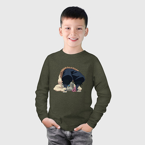 Детский лонгслив Клинок, рассекающий демонов / Меланж-хаки – фото 3