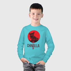 Лонгслив хлопковый детский Chinzilla black, цвет: бирюзовый — фото 2