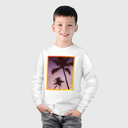 Лонгслив хлопковый детский Пальмы закат рамка, цвет: белый — фото 2