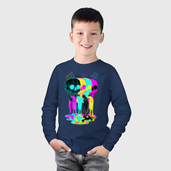 Лонгслив хлопковый детский 4 ЧЕРЕПА SKULLS NEON, цвет: тёмно-синий — фото 2