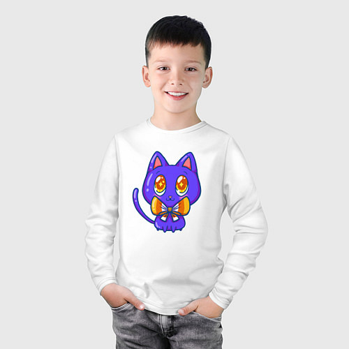 Детский лонгслив Милая кошечка / Белый – фото 3