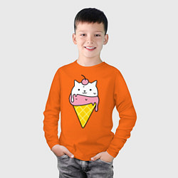 Лонгслив хлопковый детский Ice Cream Cat, цвет: оранжевый — фото 2