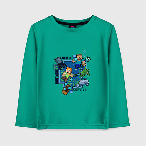 Детский лонгслив Майнкрафт Под водой / Зеленый – фото 1