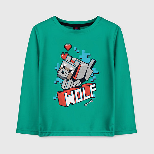 Детский лонгслив Майнкрафт Волк, Minecraft Wolf / Зеленый – фото 1
