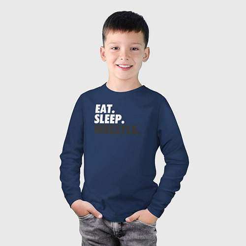 Детский лонгслив EAT SLEEP WRESTLE / Тёмно-синий – фото 3