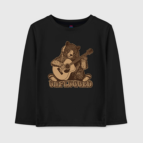 Детский лонгслив Медведь играет на гитаре / Черный – фото 1