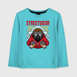 Лонгслив хлопковый детский Ёжик в респираторе, цвет: бирюзовый