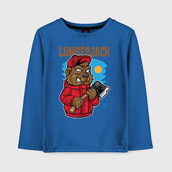 Лонгслив хлопковый детский Медведь с топором, цвет: синий