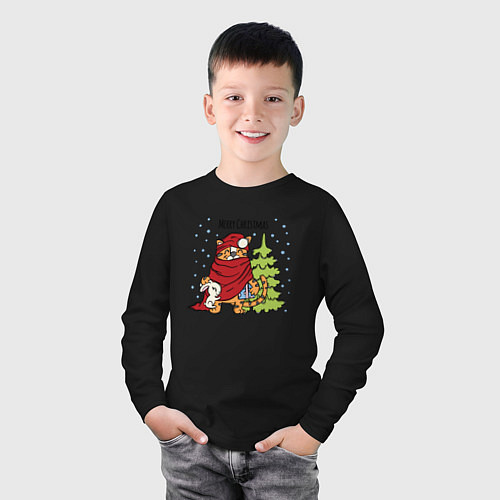 Детский лонгслив Tiger Christmas / Черный – фото 3