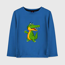 Лонгслив хлопковый детский Зеленый крокодильчик машет, цвет: синий