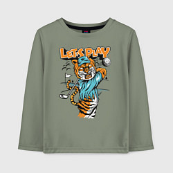 Лонгслив хлопковый детский Тигр игрок в гольф, цвет: авокадо