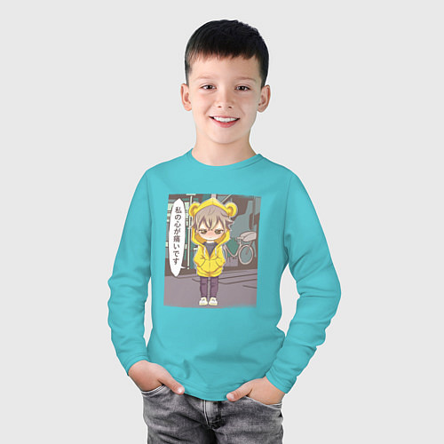 Детский лонгслив Злой аниме ребёнок Chibi Kid / Бирюзовый – фото 3