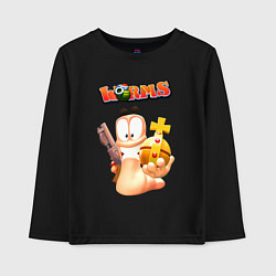 Лонгслив хлопковый детский Worms-3D, цвет: черный