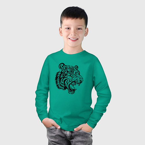 Детский лонгслив Голова тигра тату / Зеленый – фото 3