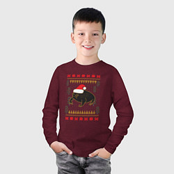 Лонгслив хлопковый детский Рождественский свитер Жаба, цвет: меланж-бордовый — фото 2