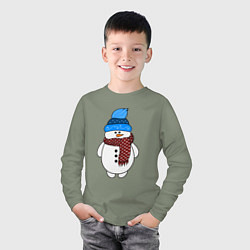 Лонгслив хлопковый детский Снеговик в шапочке, цвет: авокадо — фото 2