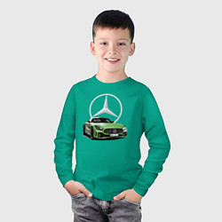 Лонгслив хлопковый детский Крутая мощная тачка - сar racing, цвет: зеленый — фото 2