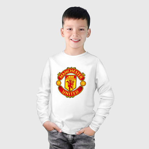 Детский лонгслив Манчестер Юнайтед логотип / Белый – фото 3