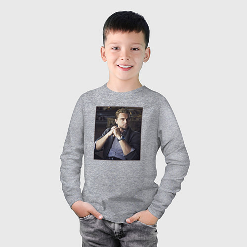 Детский лонгслив Леонардо Ди Каприо, фотопортрет / Меланж – фото 3