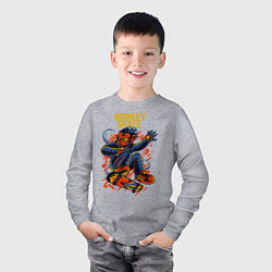 Лонгслив хлопковый детский Обезьяна космонавт на скейте, цвет: меланж — фото 2